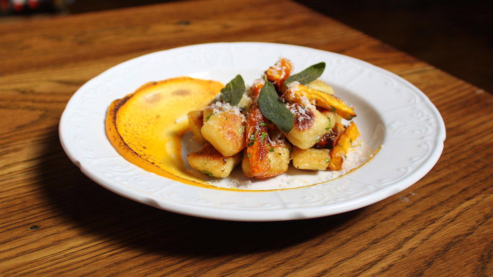 A dish with gnocchi and sage at Packing House Wines